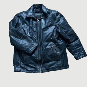 Cruze Full Zip Leather Jacket Men's Size XL Black Stitching Detail Classic